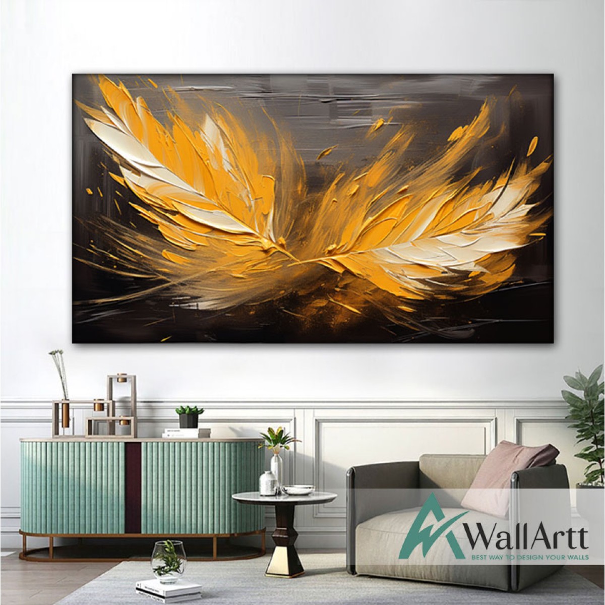 Orange Feather 3D Heavy Textured Partial Oil Painting